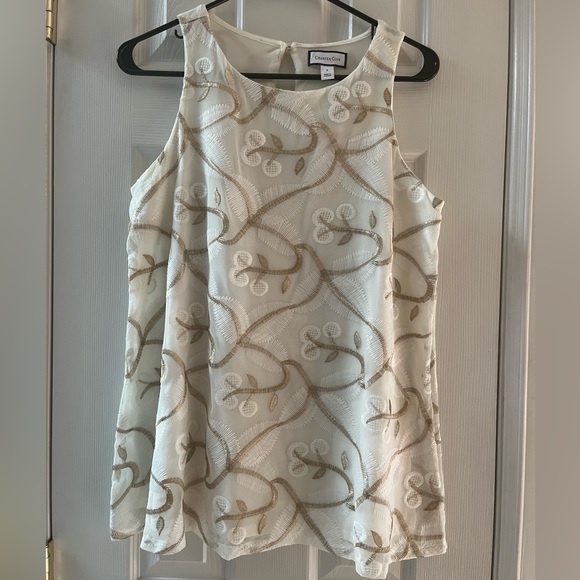 Charter Club Cream and Gold Embroidered Blouse - Picture 1 of 8